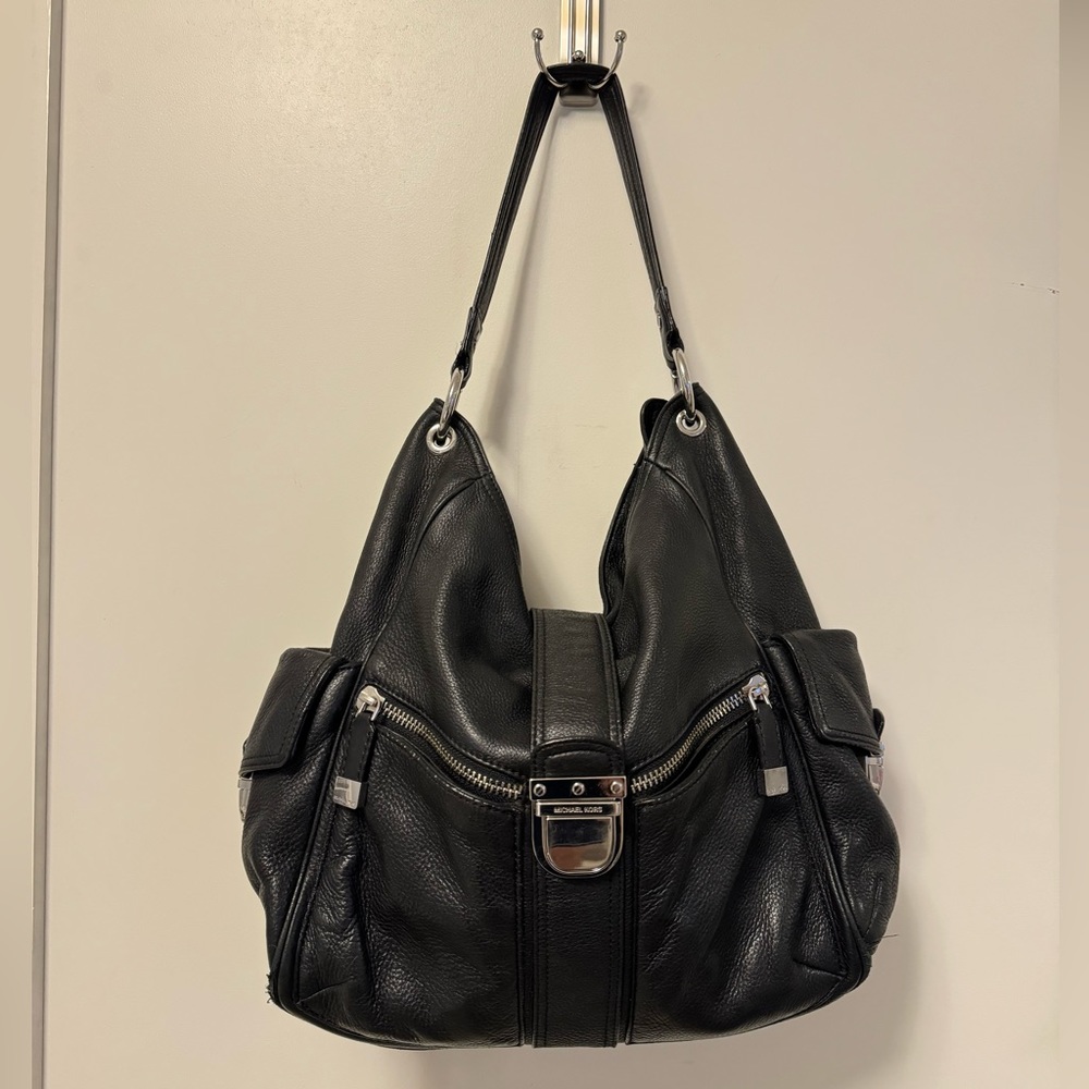 Michael Kors Black Pebbled Leather Shoulder Bag
